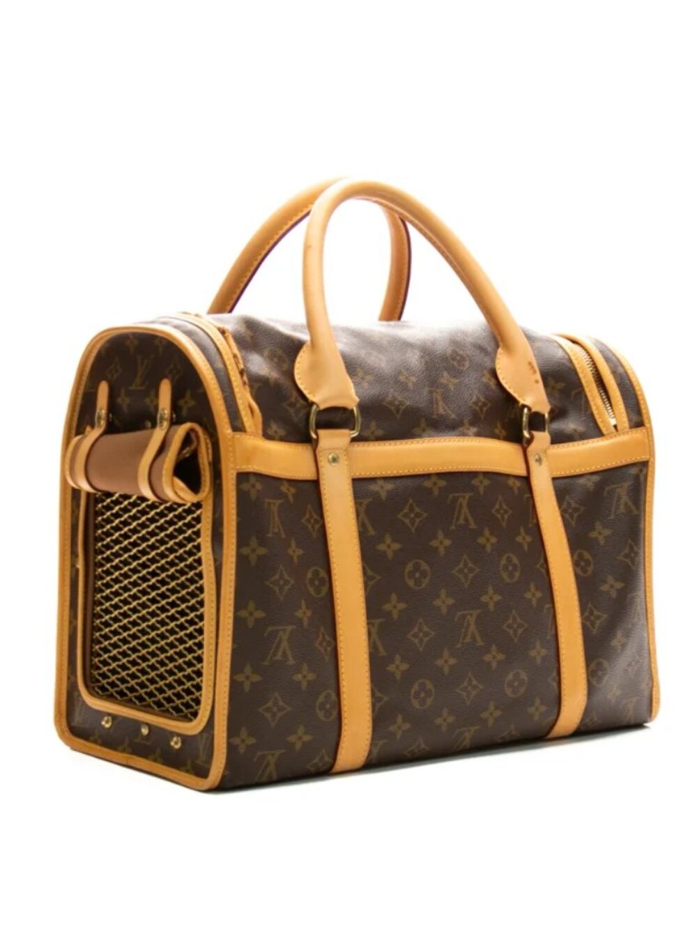 LOUIS VUITTON Sac Chien Monogram Pet Carrier Handbag Leather Mesh Window